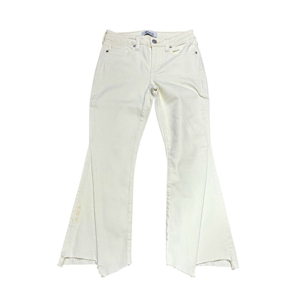 Etica Micki Flared Jean with Chewed Hem in Pale Yellow NWT Size 25